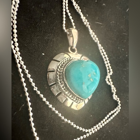 Blue Ridge Turquoise Heart Gemstone Pendant in SS with 24" SS Necklace Chain NWT - Picture 4 of 8
